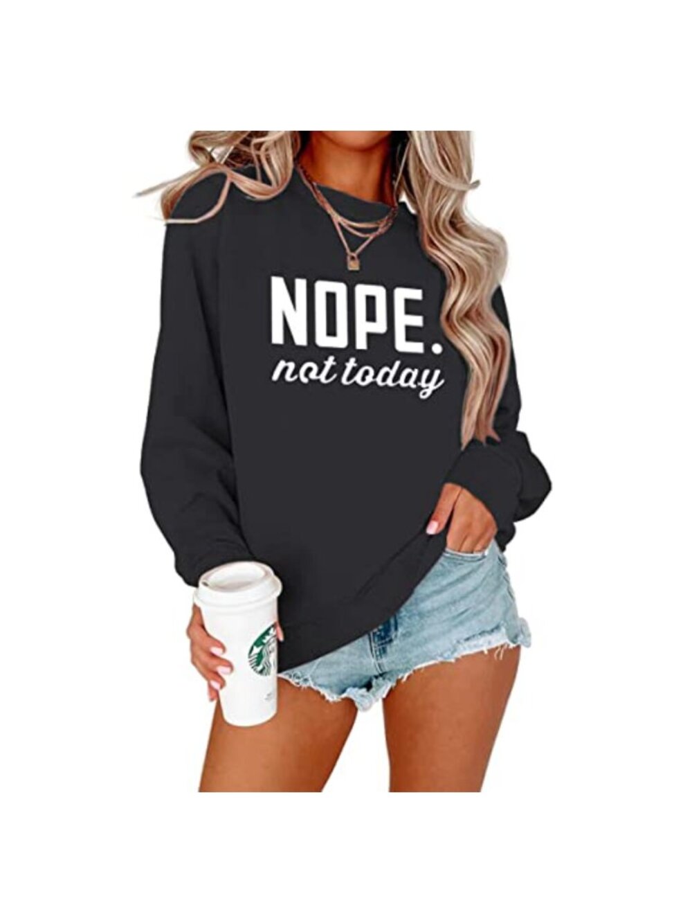 Nope Not Today Graphic Sweatshirt Women Long Sleeve Crewneck Pullover